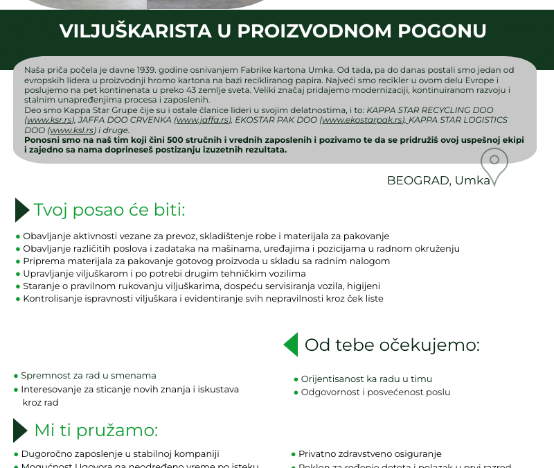 Viljuškarista u proizvodnom pogonu